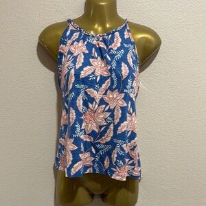 RACHEL ZOE Red White and Blue Floral 100% Linen Sleeveless Top, Size S, EUC